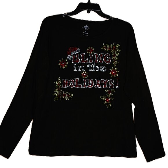Christmas Bling In Holidays rhinestone long sleeved shirt XS S M L XL XXL 1X2X… - Picture 2 of 9